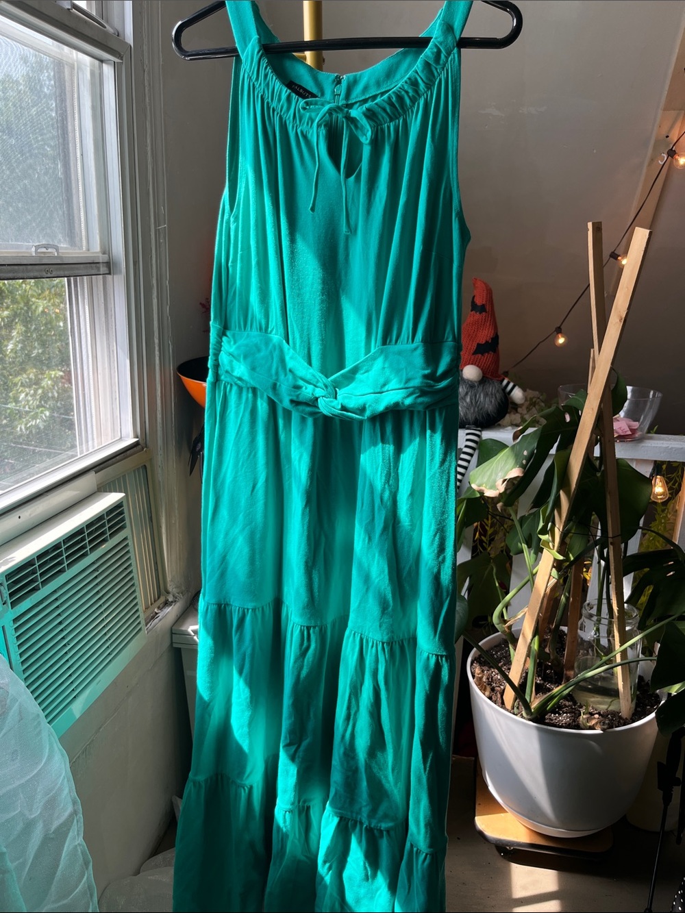 Talbots Teal Sleeveless Tiered Maxi Dress with Waist Tie